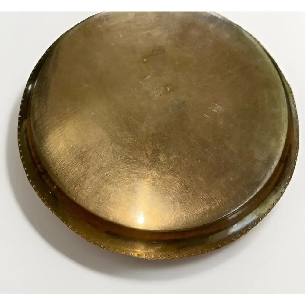 Vintage Brass Enameled Design Meenakari Serving Tray Round Decorative 12”